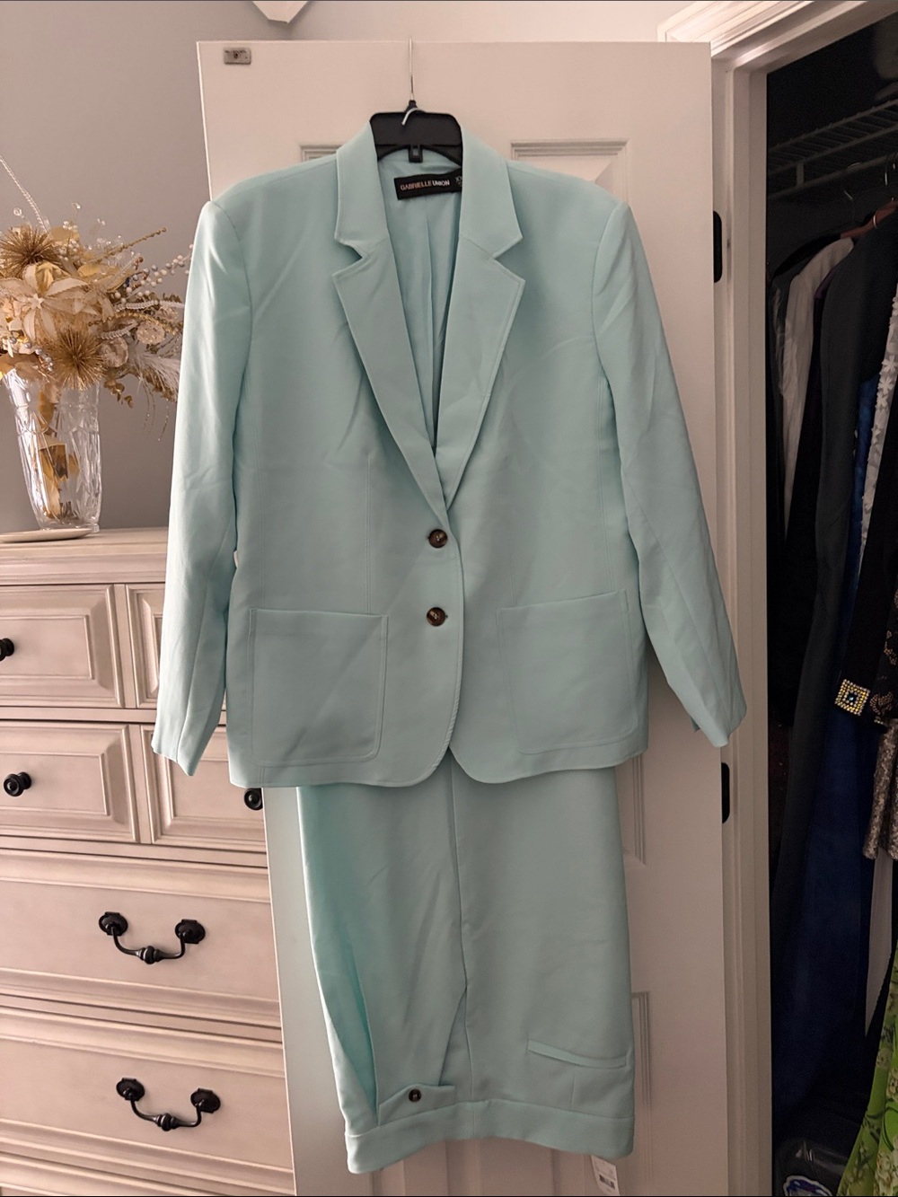 Gabrielle union Pastel Mint Tailored Blazer and pant Set